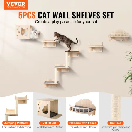 Wall Mounted Cat Shelves, Cat Wall Shelves and Perches with Jumping Boards, Nest, Barrier Board & Cat Tree, Cat Floating Furnitu