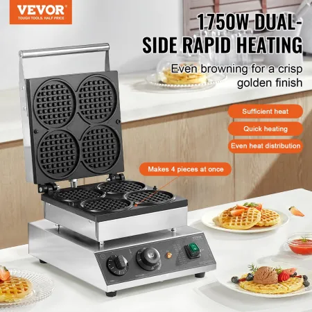 4PCS COMMERCIAL Waffle Maker Round Waffle Iron Machine 1750W
