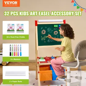 Easel Accessory Set Chalk & Markers & Paper Rolls 32PCS for Standing Easel