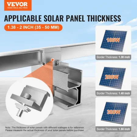 Solar Panel Z Mounting Brackets, 35-50mm Adjustable Solar Panel End Clamps, Lightweight Anodized Aluminum Solar Panel Mount Z Br
