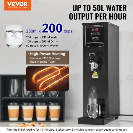 Commercial Water Boiler, Electric Hot Water Dispenser with 316 Stainless Steel Heating Tube, 3000W Step-by-step Fast Heating 50L