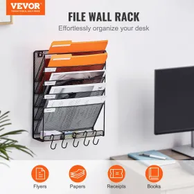 Filvægstativ Mesh Wall File Holder 1-stykke 6 Lommer til