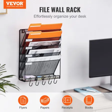 Filvægstativ Mesh Wall File Holder 1-stykke 6 Lommer til