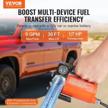 Fuel Transfer Pump, 12V DC 19L/min(5.3 GPM) 75W(1/10 HP), Portable Electric Diesel Transfer Pump with Auto Shut-Off Fuel Nozzle,