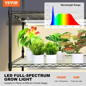 Plantestativ med vækstlys 4 niveauer 180W 59,1" høj