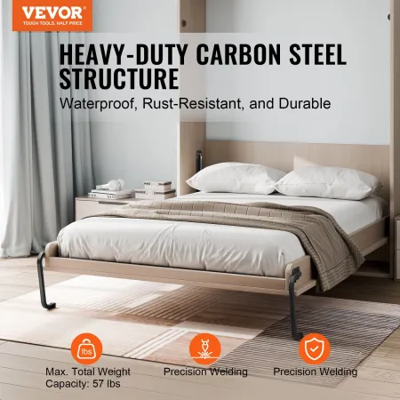 Murphy Bed Kit, Full Size, Vertical Deluxe DIY Wall Bed Mechanical Hardware Kit, Pneumatic Lever Heavy Duty Bed Frame Support, F