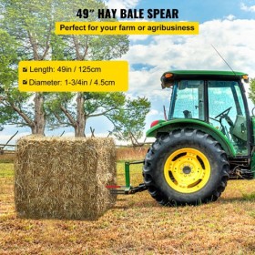 Hay Spear 49" Bale Spear 3000 lbs Capacity, Bale Spike Quick Attach Square Hay Bale Spears, Red Coated Bale Forks, Bale Hay