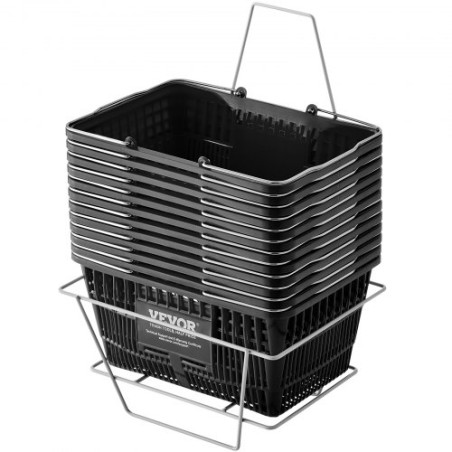 Shopping Basket Grocery Basket 12PCS 21L with Iron Handle & Stand Black