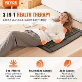 Far Infrared Heating Pad 48 Natural Jade & 24 Tourmaline Stone Heating Pad