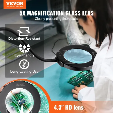 5x gulvforstørrelsesglas med lys og stand fleksibel svane