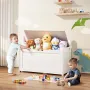 Wooden Toy Chest for Kids, Toddler Toy Storage Box with Flip-Top Lid and Safety Hinge, 32.68 x 17.91 x 24.02" Large Kids Storage