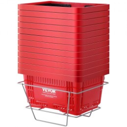Shopping Basket Portable Grocery Basket 12PCS 24L with Handle & Stand Red