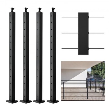 4-Pack Cable Railing Post 42x2x2in Steel Horizontal Hole Deck Railing Post