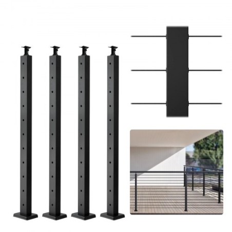 4-Pack Cable Railing Post 36x1x2in Steel Horizontal Hole Deck Railing Post