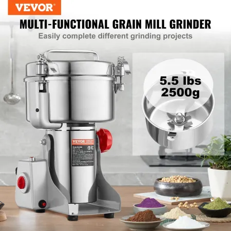 2500g Electric Grain Mill Grinder, High Speed 3400W Commercial Spice Grinders, Stainless Steel Pulverizer Powder Machine, for Dr