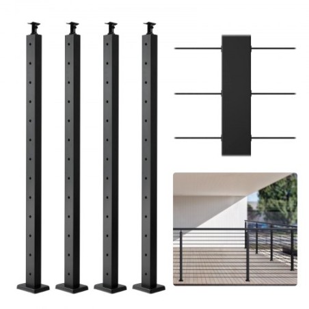 4-Pack Cable Railing Post 42x1x2in Steel Horizontal Hole Deck Railing Post