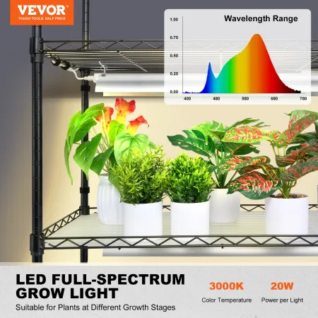 Plant Stand with Grow Light, 6 Tiers, 200W Indoor Grow Light Shelf Full Spectrum Lights Metal Plant Shelf with Timer Garden Plan