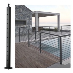 Cable Railing Post 42x2x2in L-Shaped Hole Corner Railing Post Black 1Pc