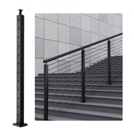 Cable Railing Post 42x2x2in 30Â° Angled Hole Stair Railing Post Black 1Pc