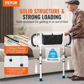 Bed Rails for Elderly Adults, 180Â° Foldable Bed Assist Rails for Seniors, 450LBS Loading Bed Side Rails Bed Cane with 4-Level