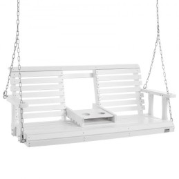 60â€ Porch Swing Bench Wooden Hanging Outdoor Garden Patio Courtyard White