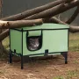 Forhøjet opvarmet kattehus cuboid kitty husly med opvarmet pude