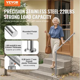 39.4in 100cm Handrails for Outdoor Steps for Porch Deck Stainless Steel