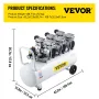 Air Compressor 80L Ultra Quiet Oil-free Air Compressor Tank Silent Air Compressor 2.2KW Oil free Compressor Low noise with Safe