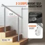 Handrails for Outdoor Steps, 39.4in / 100cm Length Stair Hand Rail Kit, Transitional Stainless Steel Railings with Installation 