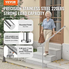 47.3in 120cm Handrails for Outdoor Steps for Porch Deck Stainless Steel