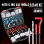 Helicoil Thread Repair Kit, 338-Piece SAE and Metric Rethreading Tool Kit, M5, M6, M8, M10, M12, 1/4", 5/16", 3/8", 7/16", 1/2",