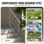 Handrails for Outdoor Steps, 47.2in Length 3 Crossbars Stair Hand Rail Kit, Transitional Stainless Steel Railings w/ Installatio