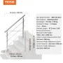 Handrails for Outdoor Steps, 47.2in Length 3 Crossbars Stair Hand Rail Kit, Transitional Stainless Steel Railings w/ Installatio