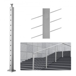 Cable Railing Post 42x2x2in 30Â° Angled Hole Stair Railing Post Silver 1Pc