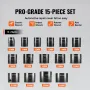 3/8" Drive Impact Socket Set, 15 Piece Ultra-Short Socket Set Metric 10-24mm, 6 Point Cr-Mo Alloy Steel for Auto Repair, Easy-to