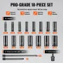 Impact Sockets Set 18pcs 6-punkts 3/8 "Drive Bit Ratchet Tool