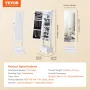 Mirror Jewelry Cabinet, Standing Mirror with Storage, Lockable Jewelry Mirror Organizer with Full Length Mirror, Velvet Lining, 