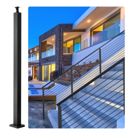 Cable Railing Post 36x2x2in Steel Railing Post Without Holes 1-Pack Black