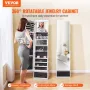 Mirror Jewelry Cabinet, 360° Swivel Standing Mirror with Storage, Lockable Jewelry Mirror Organizer with Full Length Mirror, Vel