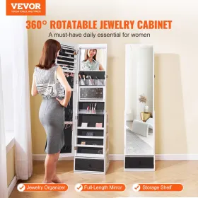 Mirror smykker kabinet 360â ° drejelig stående spejl med