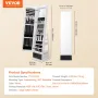 Mirror Jewelry Cabinet, 360° Swivel Standing Mirror with Storage, Lockable Jewelry Mirror Organizer with Full Length Mirror, Vel