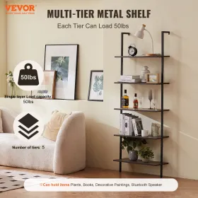Industrial Square Pipe Shelf 5 Tier 24x11.8in Wall-Mount for Bedroom