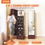 Mirror Jewelry Cabinet, 360° Swivel Standing Mirror with Storage, Lockable Jewelry Mirror Organizer with Full Length Mirror, Vel