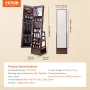 Mirror Jewelry Cabinet, 360° Swivel Standing Mirror with Storage, Lockable Jewelry Mirror Organizer with Full Length Mirror, Vel