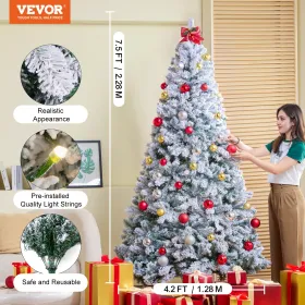 Juletræ 7,5 fod præoplyst flocket juletræ med 550 LED-lys 1346