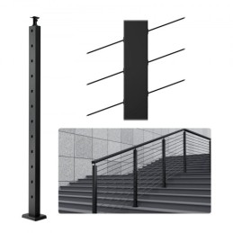 Cable Railing Post 42x1x2in 30Â° Angled Hole Stair Railing Post Black 1Pc