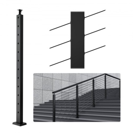 Cable Railing Post 42x1x2in 30Â° Angled Hole Stair Railing Post Black 1Pc