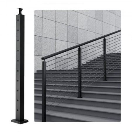 Cable Railing Post 36x2x2in 30Â° Angled Hole Stair Railing Post Black 1Pc
