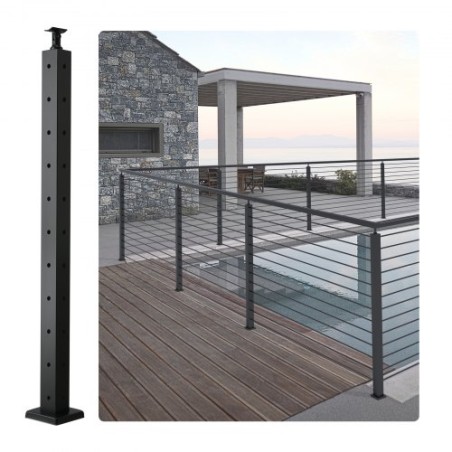 Cable Railing Post 36x2x2in L-Shaped Hole Corner Railing Post Black 1Pc
