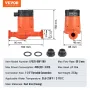 LPS25-6BP-180 Hot Water Recirculating Pump, 220V, 45W 60 L/min High Efficiency Circulator Pump, EMC Automatic Water Circulation 